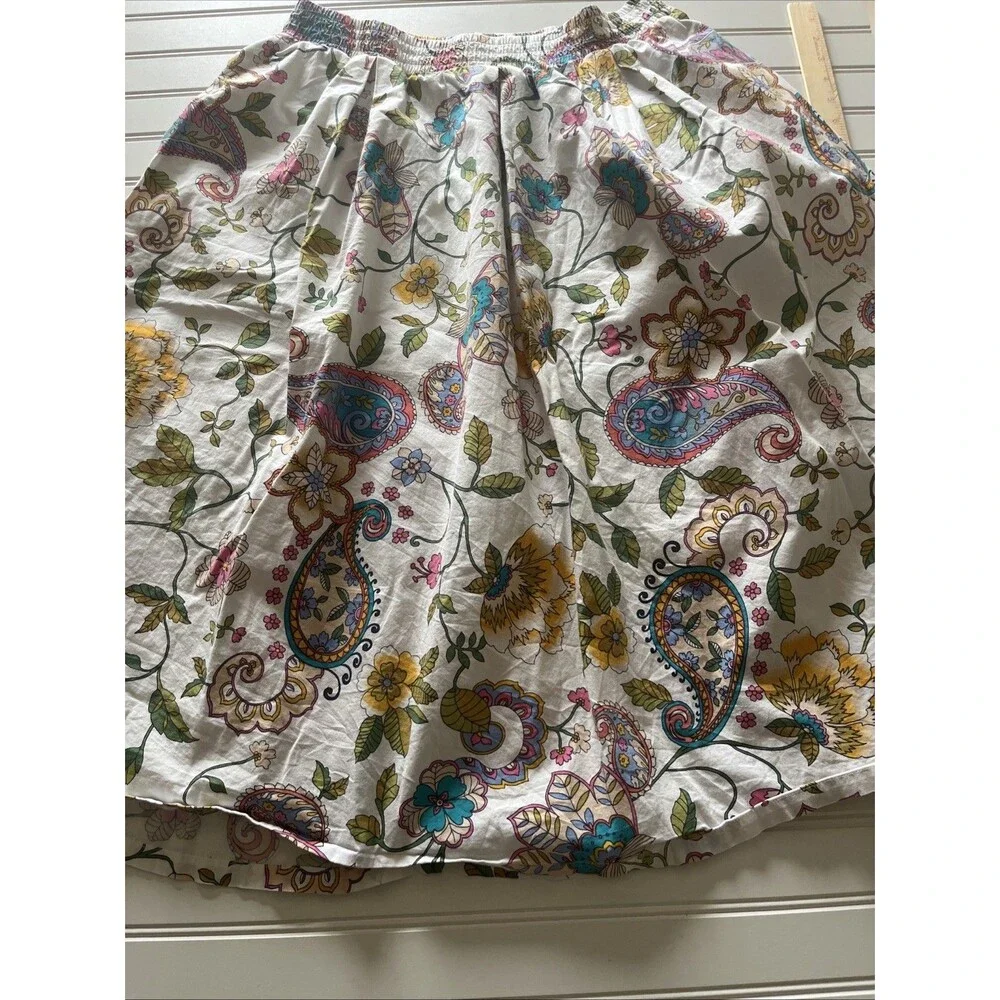 A.n.a Women's Paisley Skirt Size 14 Multicolor Elastic Waist Pull On Mid Length